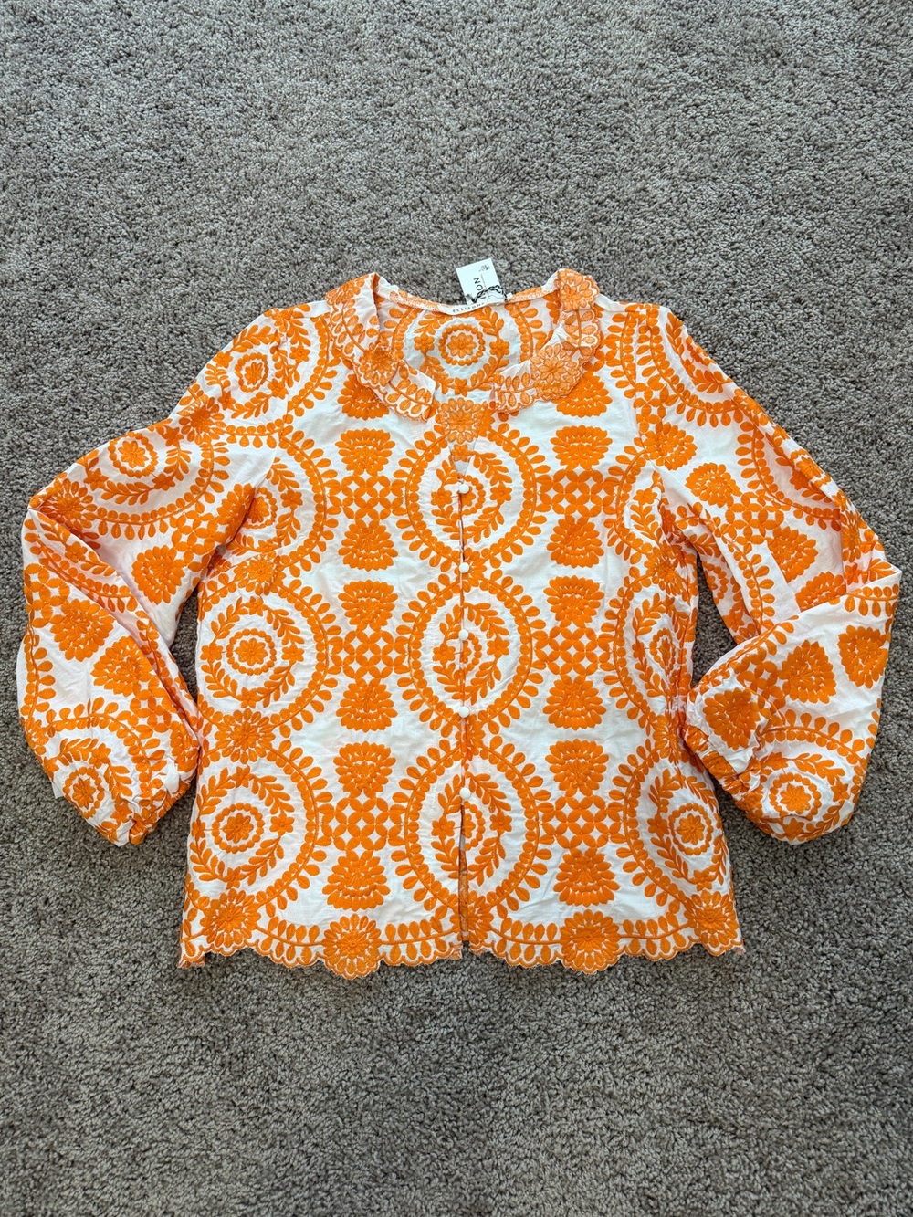 Ellison Orange & White Embroidered Long-Sleeve Blouse